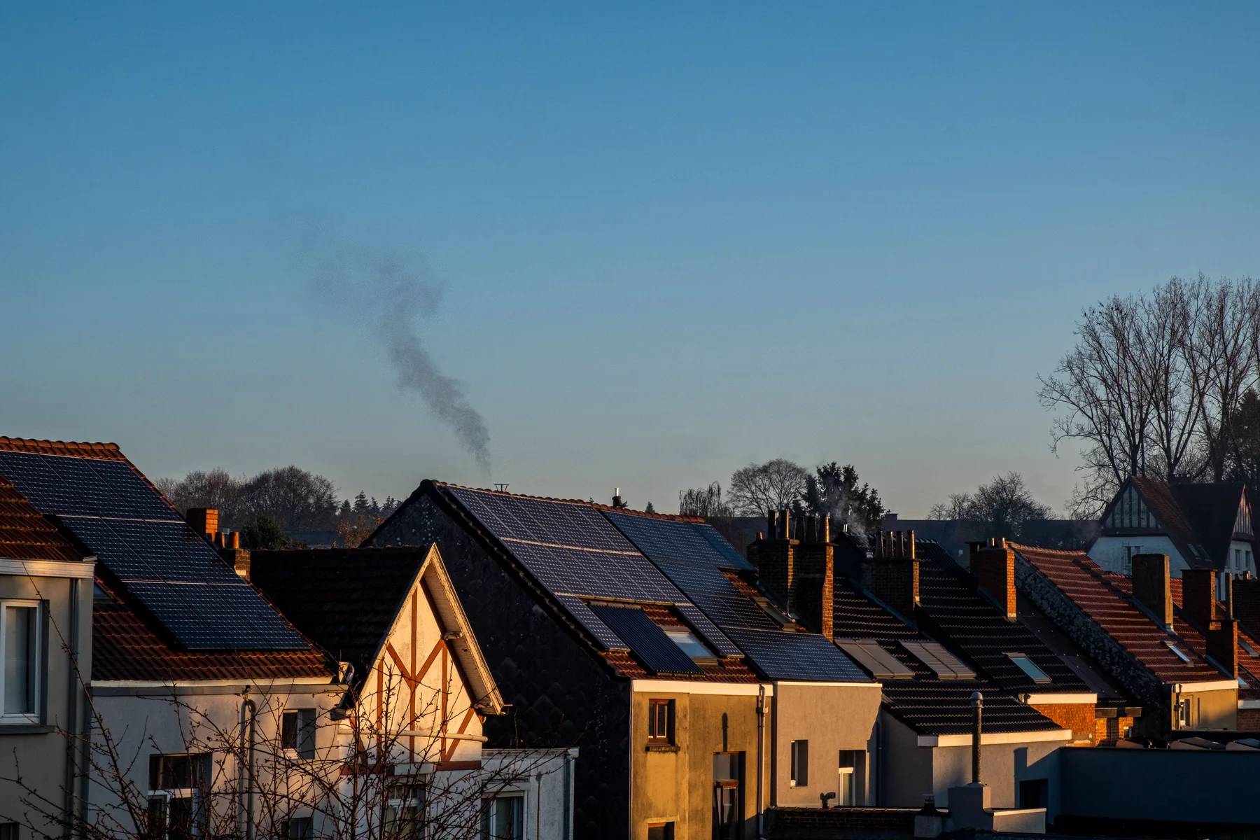 Residential rooftops fitted with solar panels